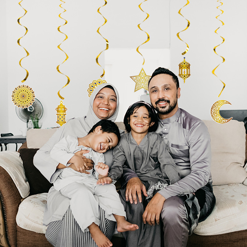 Eid Mubaraka spirālveida reklāmkarogs Zvaigzne Mēness karājas rotājumi Zelta virpulis Eid kulons Ramadan Kareem Mājas dekors Islāma musulmaņu ballīšu piegāde
