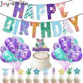 Nāras ballītes noformējums "Daudz laimes dzimšanas dienā" Ķermeņa reklāmkarogs Okeāna nāras dzimšanas dienas ballīte, kūku pildījumi bērnu dušas piederumi