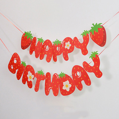 1 Készlet eper, bogyós, édes lányos szalaghirdetés gyerekeknek 1. nyári epres születésnapi parti dekorációs kellékek
