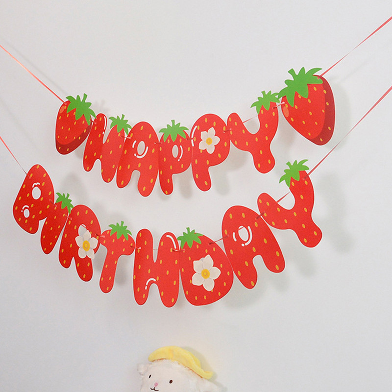 1 Készlet eper, bogyós, édes lányos szalaghirdetés gyerekeknek 1. nyári epres születésnapi parti dekorációs kellékek