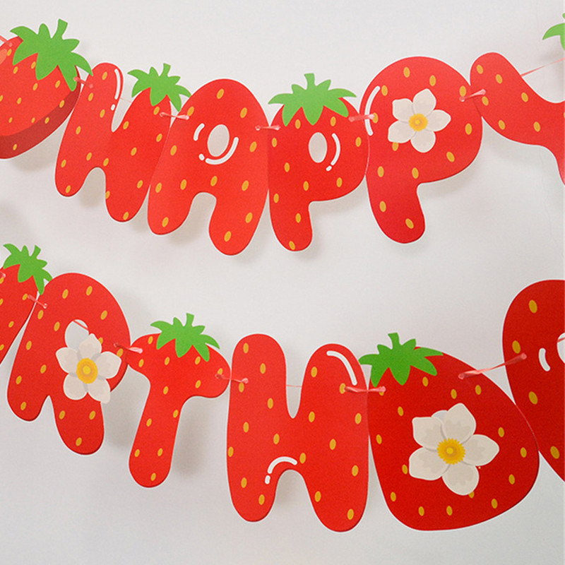 1 Készlet eper, bogyós, édes lányos szalaghirdetés gyerekeknek 1. nyári epres születésnapi parti dekorációs kellékek