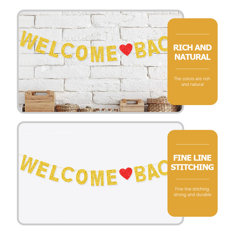 Üdvözöljük vissza Garland Signage Banner Decor Irodai Iskola Szívkoszorús Glitter Party Diákok