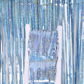 Μπλε 2M*1M Laser Tinsel Foil Κουρτίνα Frozen Party Supplies Διακόσμηση γενεθλίων Ενηλίκων Παιδιά Αγόρι Κορίτσι Φύλο Αποκάλυψη Διακόσμηση Γάμου