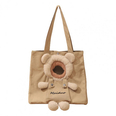 Kaķu pārnēsāšanas soma Pārnēsājama audekla plecu soma Karikatūra Lāča dekors Mājas kaķis suns Izejošs ceļojums Mājdzīvnieki Rokassomiņa Mājdzīvnieku piederumi