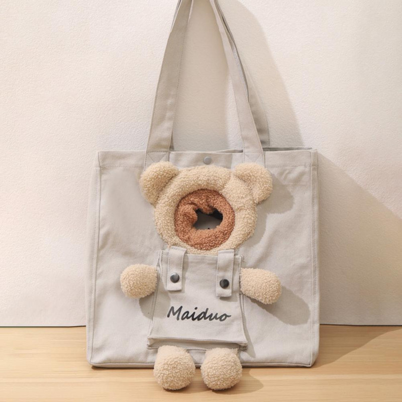 Kaķu pārnēsāšanas soma Pārnēsājama audekla plecu soma Karikatūra Lāča dekors Mājas kaķis suns Izejošs ceļojums Mājdzīvnieki Rokassomiņa Mājdzīvnieku piederumi