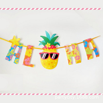 Havaju ananāsu reklāmkarogs Vasaras Aloha Augļu tēmas Vītnes Havaju Ziedu Vainags Reklāmkarogs Priecīgas tropiskās pludmales ballītes dekors