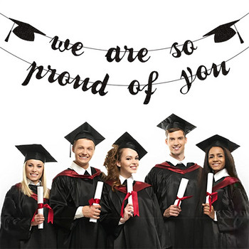 Πανό Μαύρο Χρυσό Διακοσμητικό Πάρτι Αποφοίτησης DIY Είμαστε τόσο περήφανοι για εσάς Happy Graduation Day 2023