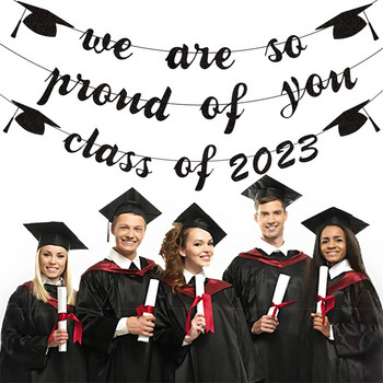 Πανό Μαύρο Χρυσό Διακοσμητικό Πάρτι Αποφοίτησης DIY Είμαστε τόσο περήφανοι για εσάς Happy Graduation Day 2023