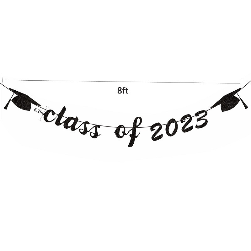 Zabava u sezoni diplomiranja. Uradi sam dekor. Crno-zlatni transparent. Tako smo ponosni na vas. Sretan dan diplomiranja 2023.