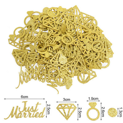100 gab Zelta, tikko precējusies konfeti līgava ar spīdumu, lai kļūtu par vecpuišu ballīti saderināšanās konfeti kāzu ballīšu dekorēšanai