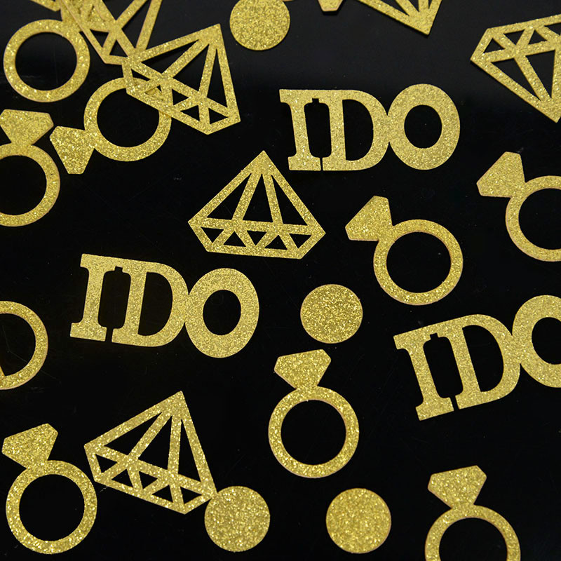 100 gab Zelta, tikko precējusies konfeti līgava ar spīdumu, lai kļūtu par vecpuišu ballīti saderināšanās konfeti kāzu ballīšu dekorēšanai