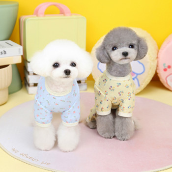 Ολόσωμη φόρμα για κατοικίδια Άνοιξη Καλοκαίρι Πιτζάμες Σχεδιαστής Μόδας Κατοικίδιων Ζώων Μικρός σκύλος Χαριτωμένο πουκάμισο με λουλούδια κουτάβι Γλυκά ρούχα Chihuahua Poodle Yorkie