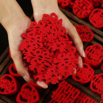 120 τμχ/σετ Κινεζικό ύφασμα γάμου Κόκκινο διπλό αυτοκόλλητο Happiness Love Heart Κομφετί Γάμος Χαρούμενος Διακοσμήσεις Δωματίου Γάμου