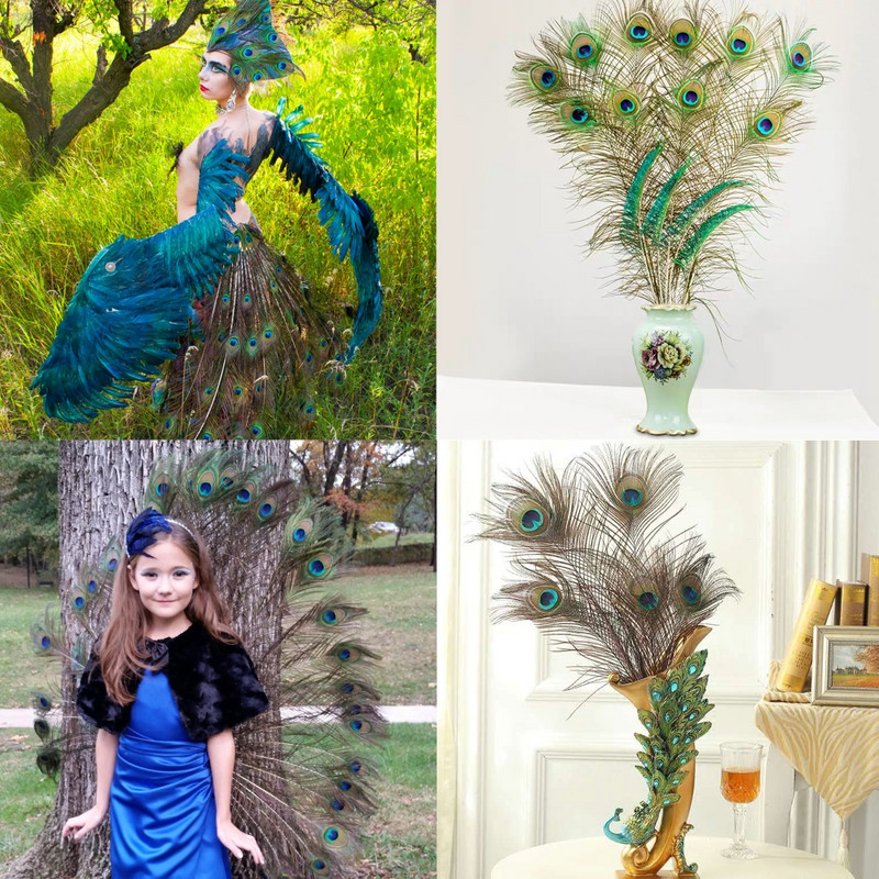 Vairumtirdzniecība 10 gab. Dabiskas pāva spalvas, kas paredzētas DIY amatniecības kāzu svētku dekorēšanai Mājas dekorēšanai un ziedu izkārtojumam