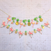 Apzeltīts flamingo ananāsu reklāmkarogs Havaju salu vasaras dzimšanas dienas ballītes dekors Priecīgu tropu Aloha Havaju flamingo vītnes pludmales ballīti