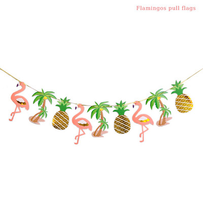 Apzeltīts flamingo ananāsu reklāmkarogs Havaju salu vasaras dzimšanas dienas ballītes dekors Priecīgu tropu Aloha Havaju flamingo vītnes pludmales ballīti