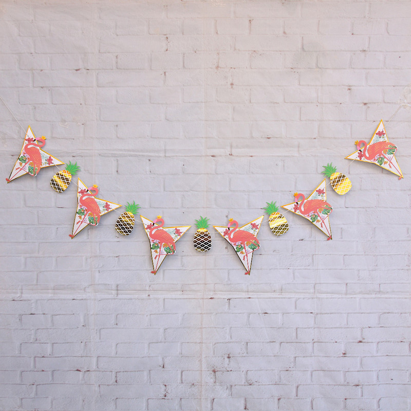 Apzeltīts flamingo ananāsu reklāmkarogs Havaju salu vasaras dzimšanas dienas ballītes dekors Priecīgu tropu Aloha Havaju flamingo vītnes pludmales ballīti