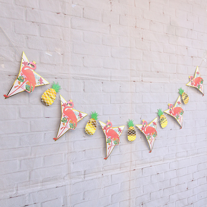 Apzeltīts flamingo ananāsu reklāmkarogs Havaju salu vasaras dzimšanas dienas ballītes dekors Priecīgu tropu Aloha Havaju flamingo vītnes pludmales ballīti