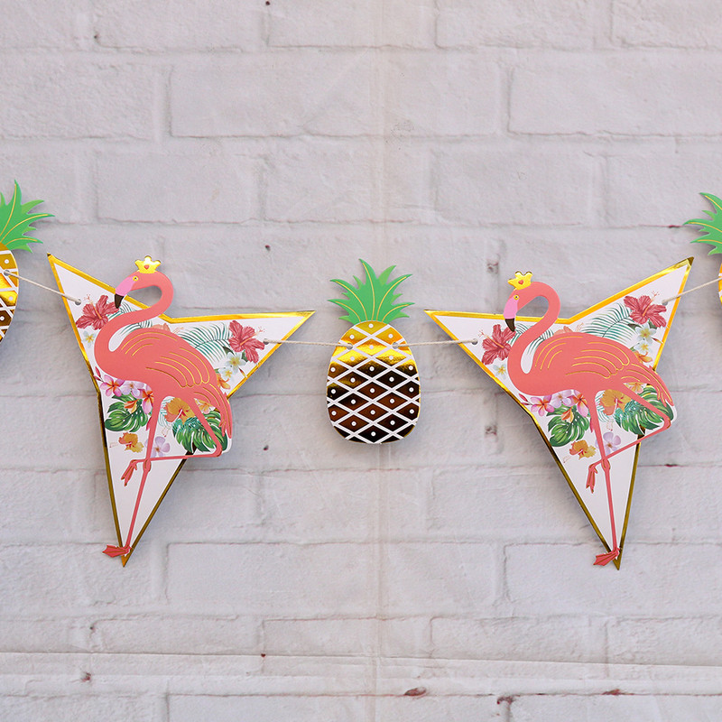 Apzeltīts flamingo ananāsu reklāmkarogs Havaju salu vasaras dzimšanas dienas ballītes dekors Priecīgu tropu Aloha Havaju flamingo vītnes pludmales ballīti