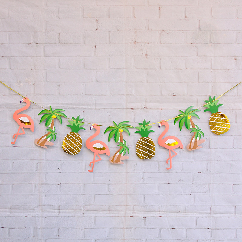 Apzeltīts flamingo ananāsu reklāmkarogs Havaju salu vasaras dzimšanas dienas ballītes dekors Priecīgu tropu Aloha Havaju flamingo vītnes pludmales ballīti