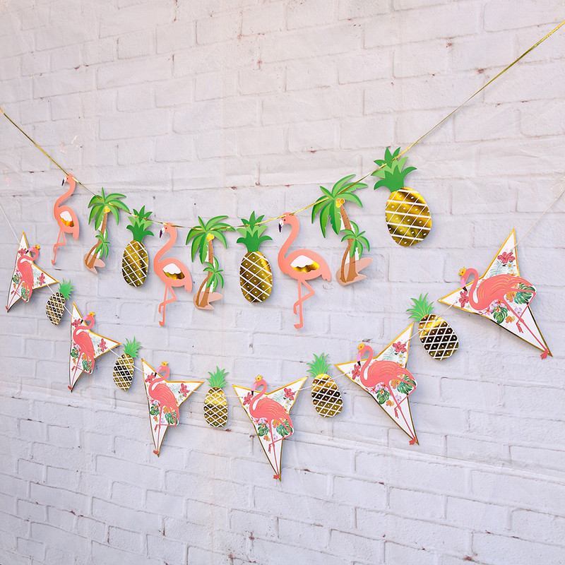 Apzeltīts flamingo ananāsu reklāmkarogs Havaju salu vasaras dzimšanas dienas ballītes dekors Priecīgu tropu Aloha Havaju flamingo vītnes pludmales ballīti