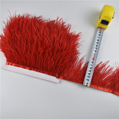 1 metras aukštos kokybės stručio plunksnos ant juostos juostelės pakraščio apdaila 8-10 cm DIY siuvimo apdaila Flecos baltos plunksnos suknelės drabužiai