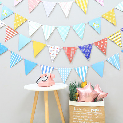 12tk/komplekt 15*16cm lipud nöörid vildist bänner vanikud Sünnipäevapunn Baby Shower Pulmapeokaunistused
