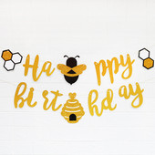 Daudz laimes dzimšanas dienā Reklāmkarogs Mirdzums Zelta bite Tēma Happy Bee Day Bērnu dzimšanas dienas ballīte Fona dekorācijas Kamenes DIY Dekors