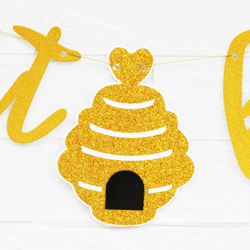 Daudz laimes dzimšanas dienā Reklāmkarogs Mirdzums Zelta bite Tēma Happy Bee Day Bērnu dzimšanas dienas ballīte Fona dekorācijas Kamenes DIY Dekors