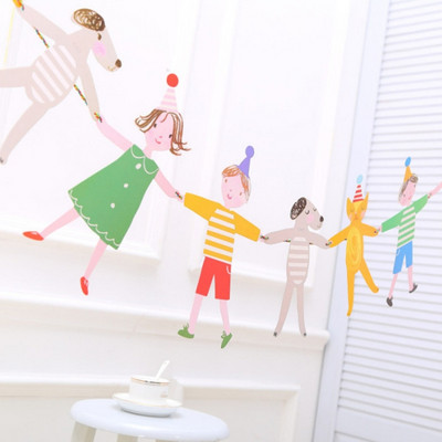 Aranyos Kéz a Kézben Fiú Lány Macska és Kutya Rajzfilm Barkácsolás Sármány banner Dekoratív Papír Zászló Dekorációk Gyerekek Születésnapjára