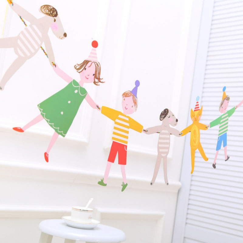 Aranyos Kéz a Kézben Fiú Lány Macska és Kutya Rajzfilm Barkácsolás Sármány banner Dekoratív Papír Zászló Dekorációk Gyerekek Születésnapjára