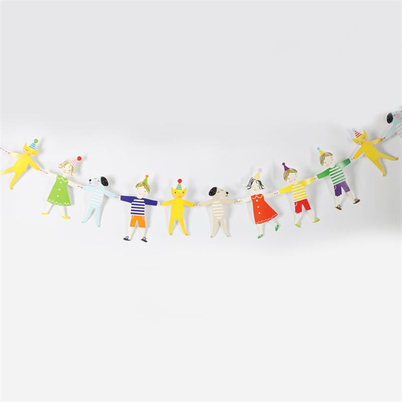 Aranyos Kéz a Kézben Fiú Lány Macska és Kutya Rajzfilm Barkácsolás Sármány banner Dekoratív Papír Zászló Dekorációk Gyerekek Születésnapjára