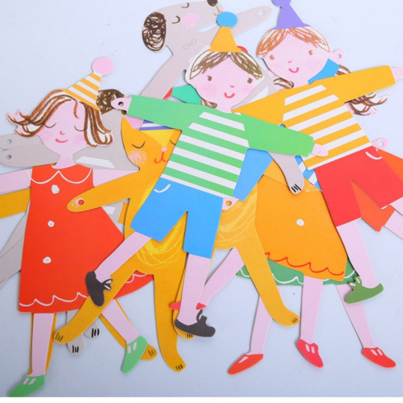 Aranyos Kéz a Kézben Fiú Lány Macska és Kutya Rajzfilm Barkácsolás Sármány banner Dekoratív Papír Zászló Dekorációk Gyerekek Születésnapjára