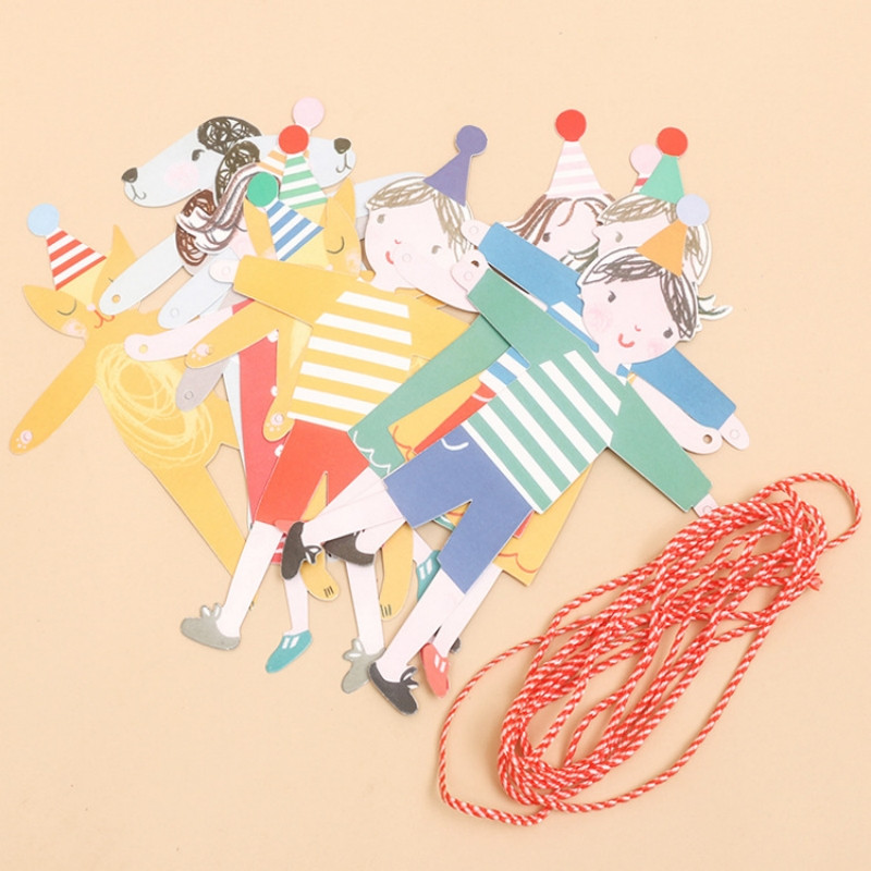 Aranyos Kéz a Kézben Fiú Lány Macska és Kutya Rajzfilm Barkácsolás Sármány banner Dekoratív Papír Zászló Dekorációk Gyerekek Születésnapjára