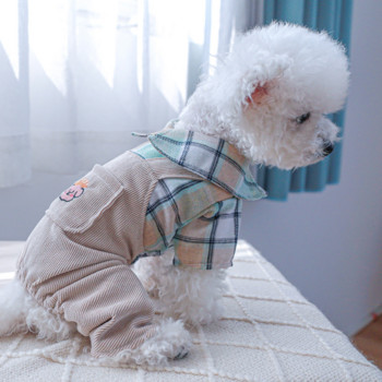 Ρούχα για κατοικίδια Ανοιξιάτικες Φθινοπωρινές Ολόσωμες φόρμες για γάτα καρό πουκάμισο Μικρό σκυλί με κινούμενα σχέδια Παλτό Κουτάβι Χαριτωμένη πιτζάμες Poodle Yorkshire Chihuahua