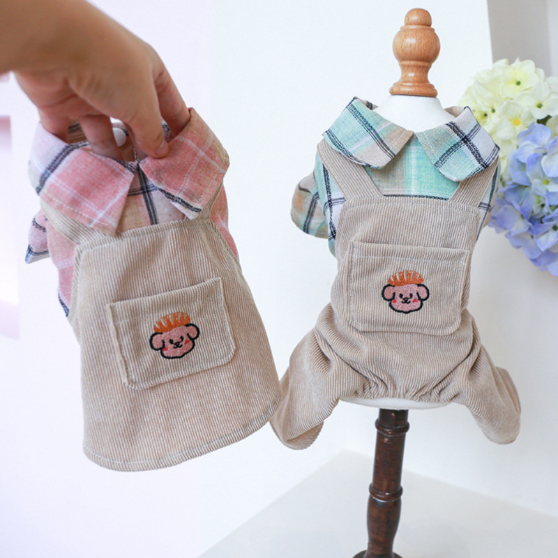 Mājdzīvnieku apģērbs Pavasaris Rudens Kombinezons Kaķis Modes Plaids Krekls Mazs Suņa Karikatūra Mētelis Kucēns Jauki Pidžama Pūdelis Jorkšīras Čivava