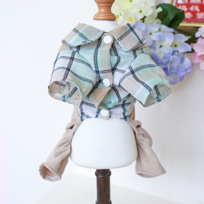 Mājdzīvnieku apģērbs Pavasaris Rudens Kombinezons Kaķis Modes Plaids Krekls Mazs Suņa Karikatūra Mētelis Kucēns Jauki Pidžama Pūdelis Jorkšīras Čivava