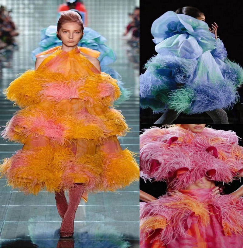 Χονδρική 1M Βαμμένο φτερό στρουθοκαμήλου 6-15cm DIY νυφικό Αξεσουάρ πάρτι Διακόσμηση με λοφίο στρουθοκαμήλου