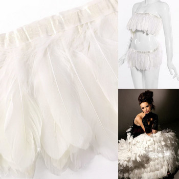 2 метра/опаковка Бели гъши пера, украсени с ресни, естествени гъши пера, панделка за парти рокли, шиене на украса, колан 15-20 см
