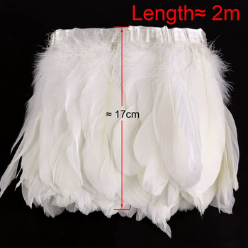2 μέτρα/συσκευασία φτερό λευκής χήνας Διακοσμητικό κρόσσι Φυσικό φτερό χήνας Κορδέλα για φορέματα πάρτι Ζώνη ραπτικής διακόσμησης 15-20cm