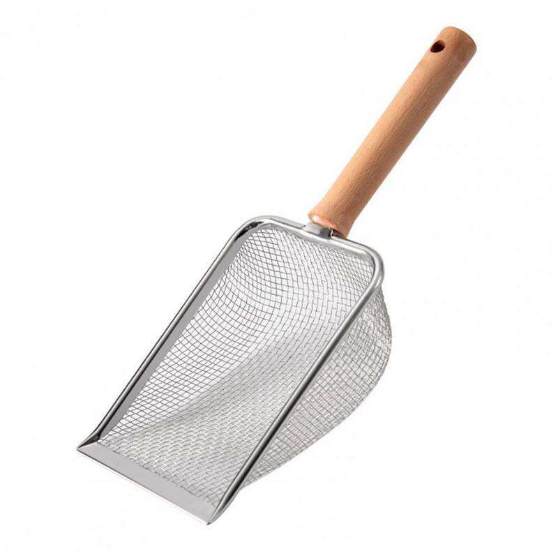 Scooper kaķu pakaiši Scooper Ergonomisks koka rokturis kaķu pakaišu lāpstiņai atkārtoti lietojams dobs sieta dizains daudzfunkcionālam mājdzīvnieku instrumentam