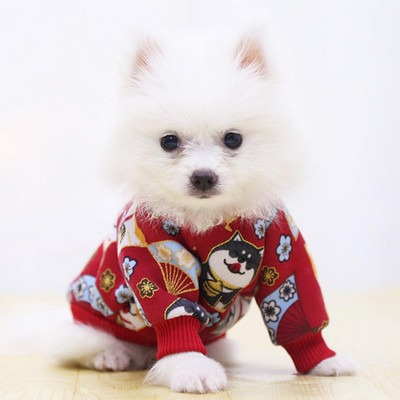 Зимен новогодишен анимационен дизайн на кученце, котка, малки средни дрехи за домашни любимци, пуловер за кучета