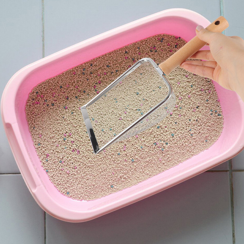 Nerūsējošā tērauda pakaišu kastes metāla kaķu pakaišu liekšķere Nerūsējošā tērauda nelipīga kaķēnu izkārnījumu tīrīšanas liekšķere