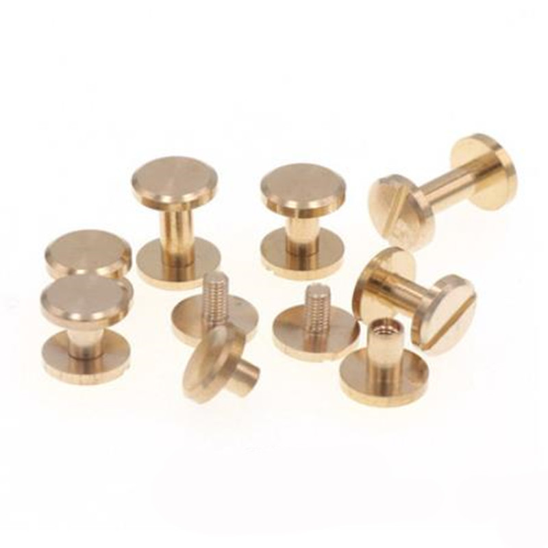 10 komplekti 10 mm plakana galva Cieta misiņa iesiešana Čikāgas Skrūves Naglas Kniedes Fotoalbumam Ādas Amatniecības kniedes Jostas Maks