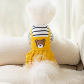 Modes svītraini mājdzīvnieku bikšturi Cute Bear Print Suņu apģērbi Rudens un Ziemas kucēnam Siltas drēbes Teddy Četrkājains apģērbs