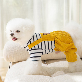 Модни раирани тиранти за домашни любимци Дрехи за кучета с принт на сладко мече Есен и зима Кученце Топли дрехи Теди Облекло за четири крака