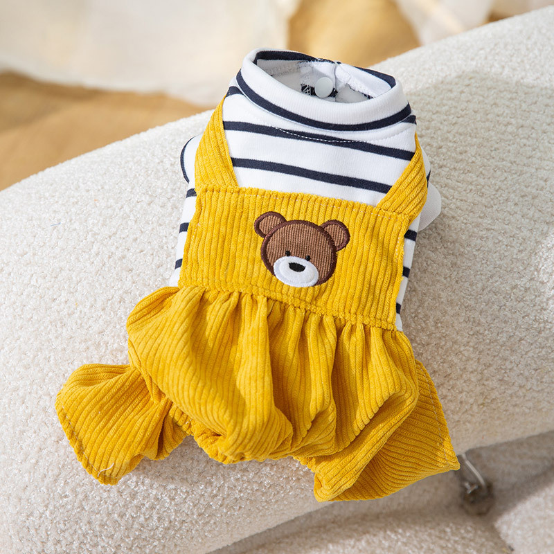 Modes svītraini mājdzīvnieku bikšturi Cute Bear Print Suņu apģērbi Rudens un Ziemas kucēnam Siltas drēbes Teddy Četrkājains apģērbs