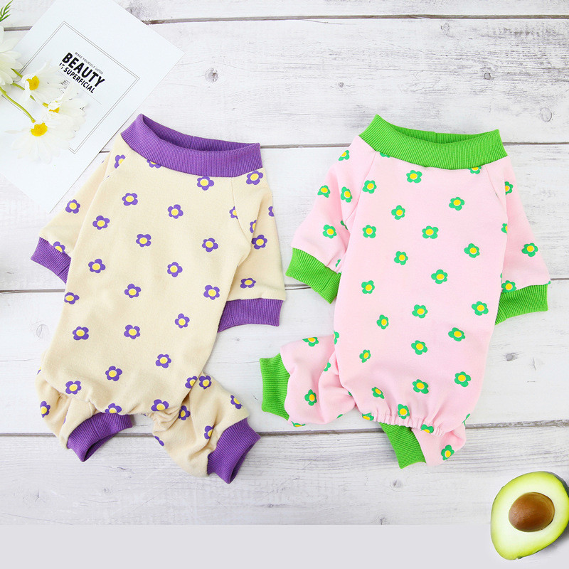 Krāsaini ziedi ar četrām kājām mājas apģērbi rudenī un ziemā silti suņu apģērbi Jauni mājdzīvnieku apģērbi Teddy Onesie mājdzīvnieku piederumi