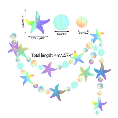 4 M zaigojošs nāriņas gliemežvāku reklāmkarogs zem jūras dzimšanas dienas ballītes piekārtiem rotājumiem jūraszvaigznes medūzas apļa punktiņi vītnes dekori