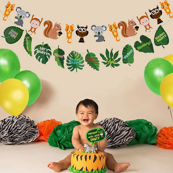 Διακοσμητικό πανό για πάρτι γενεθλίων στη ζούγκλα Θέμα σαφάρι ζωολογικού κήπου Lion Monkey Dinosaur Animal Bunting Paper Banners Garland Kids Baby Shower